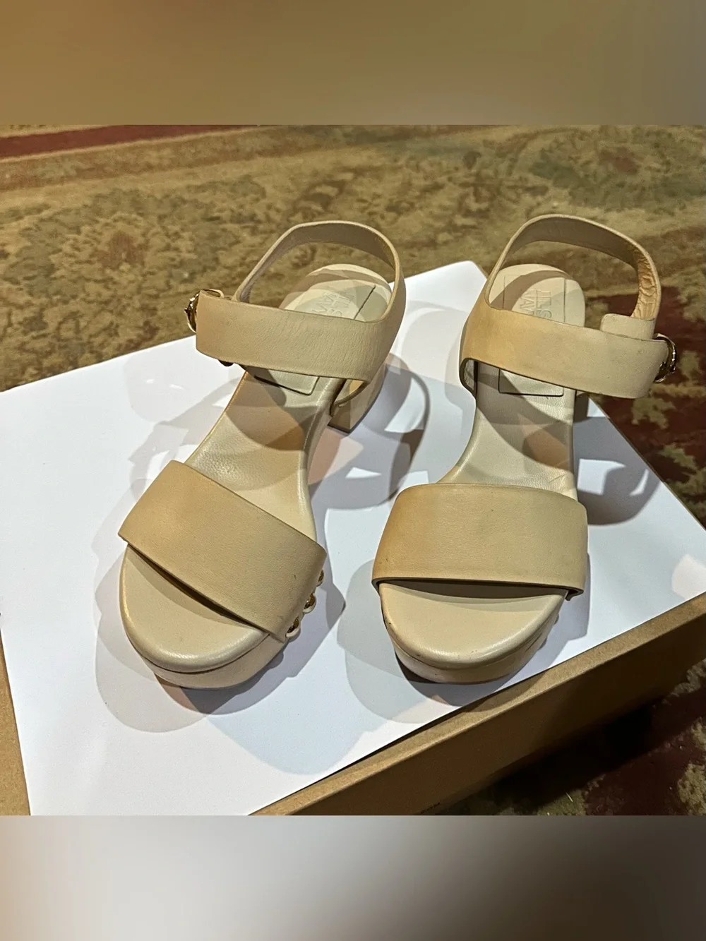 Jil Sander Beige Leather Two-Strap Sandals
